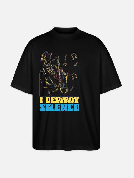 Saxophones I Destroy Silence - Stanley/Stella Oversized Unisex Organic T-shirt Blaster 2.0 - black