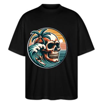 Surfen Surfer skull - Stanley/Stella Oversized Unisex Bio T-Shirt Blaster 2.0 - Schwarz - Vorne - Alina (178cm) & Michal (187cm)