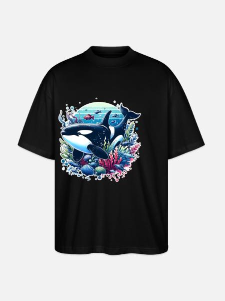 Orca Killer Whale - Stanley/Stella Oversized Unisex Organic T-shirt Blaster 2.0 - black