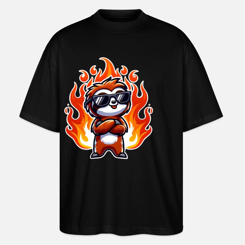 Sloth Cool Flames Fire - Stanley/Stella Oversized Unisex Organic T-shirt Blaster 2.0 - black