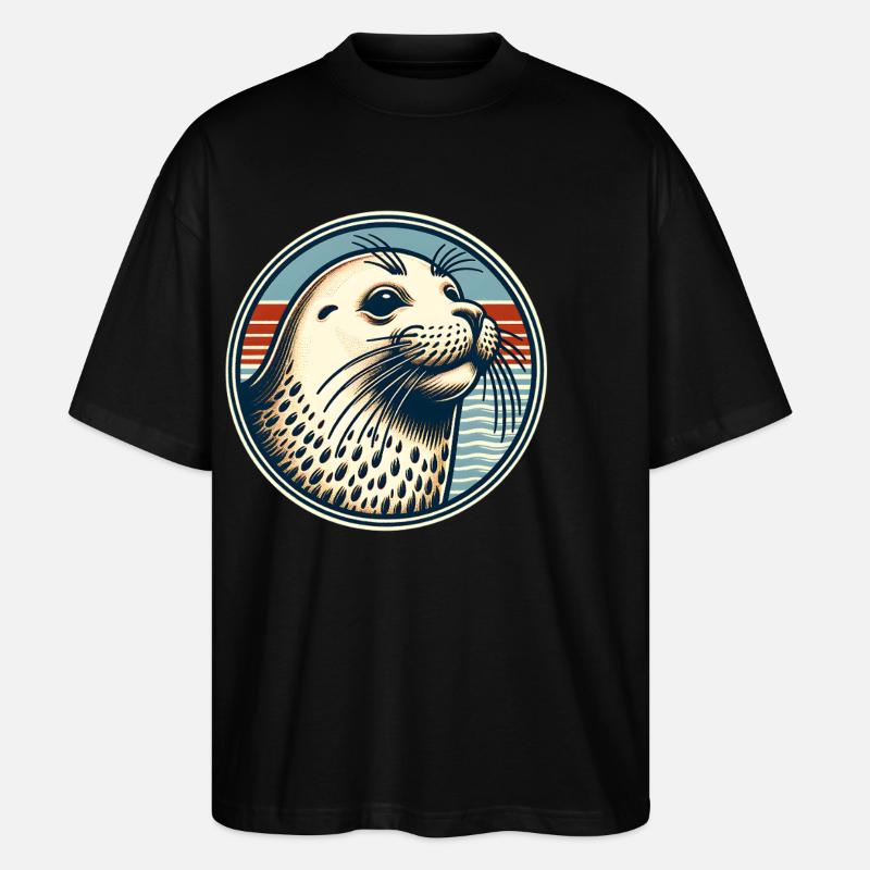 Seehund Robbe - Stanley/Stella Oversized Unisex Bio T-Shirt Blaster 2.0 - Schwarz