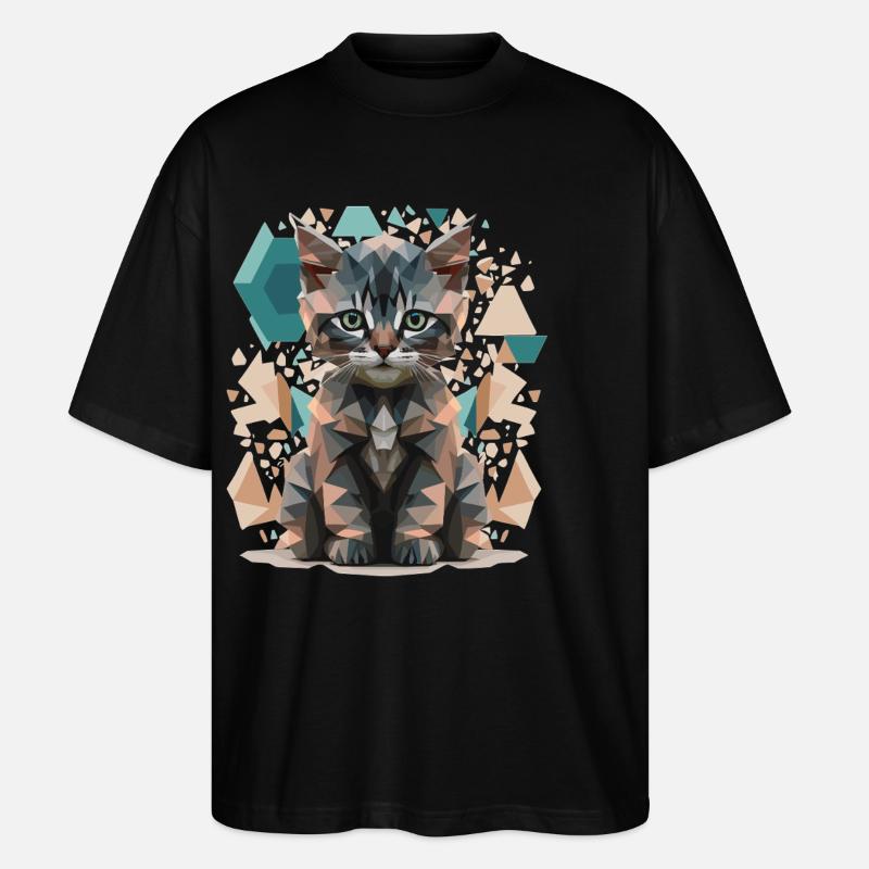 Low-Poly Katzen Kunst - Stanley/Stella Oversized Unisex Bio T-Shirt Blaster 2.0 - Schwarz