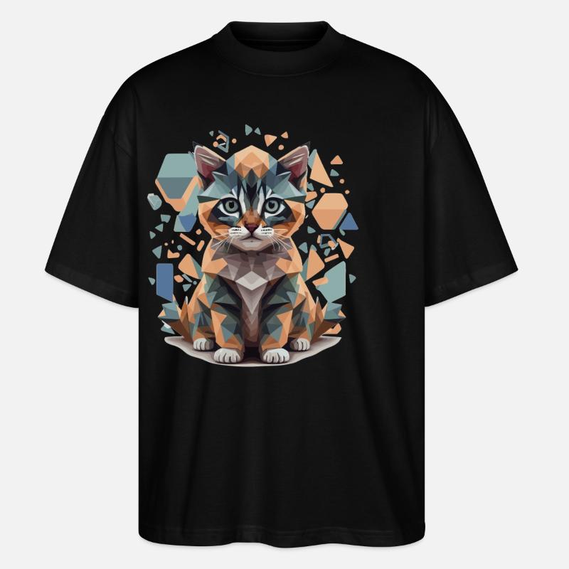 Polygone Cat Low-Poly - T-shirt bio Blaster 2.0 coupe oversize Stanley/Stella Unisexe - noir