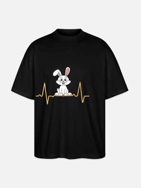Rabbit Heartbeat Love Eared Bunny - Stanley/Stella Oversized Unisex Organic T-shirt Blaster 2.0 - black
