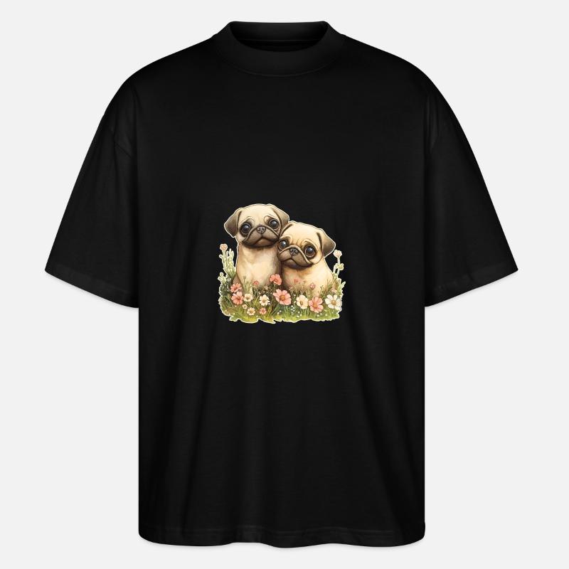 Süßes Mopspaar - Stanley/Stella Oversized Unisex Bio T-Shirt Blaster 2.0 - Schwarz