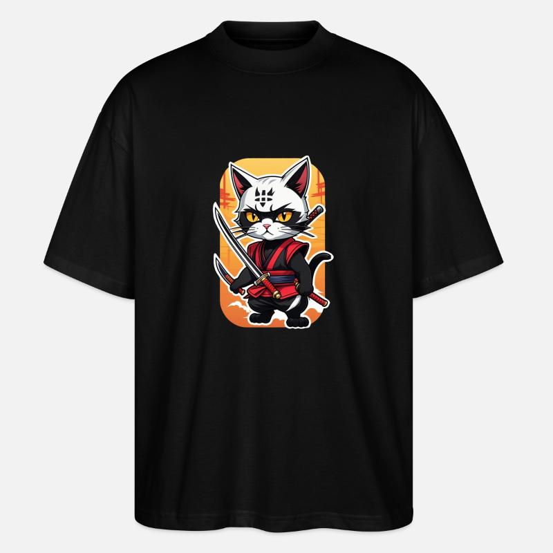 Ninja Cat - Samurai Kitten - Stanley/Stella Oversized Unisex Organic T-shirt Blaster 2.0 - black