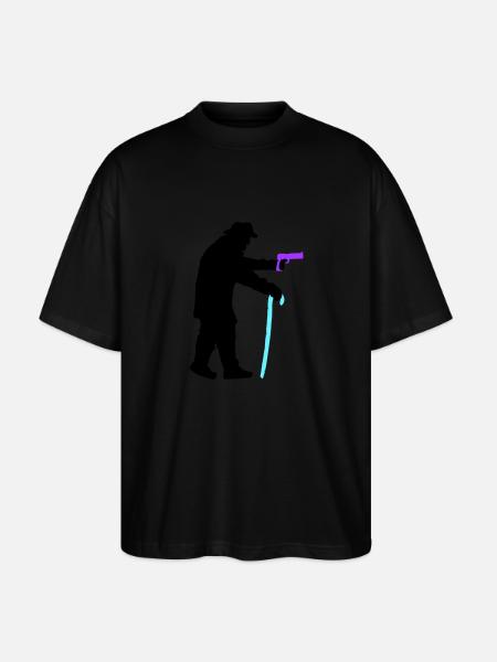 Grandpa robber silhouette with walking stick and gun - Stanley/Stella Oversized Unisex Organic T-shirt Blaster 2.0 - black
