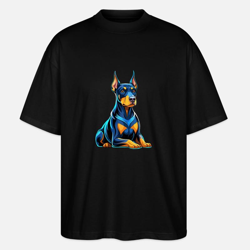 Dobermann sitzend mit Hundeblick - Stanley/Stella Oversized Unisex Bio T-Shirt Blaster 2.0 - Schwarz