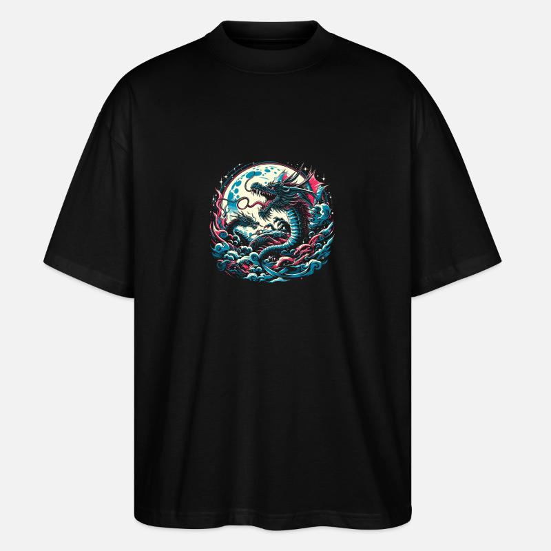 Dragons au clair de lune - T-shirt bio Blaster 2.0 coupe oversize Stanley/Stella Unisexe - noir