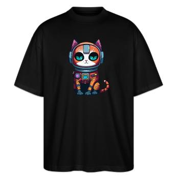 Cyberpunk Astrocat - T-shirt bio Blaster 2.0 coupe oversize Stanley/Stella Unisexe - noir - Devant - Alina (178cm) & Michal (187cm)
