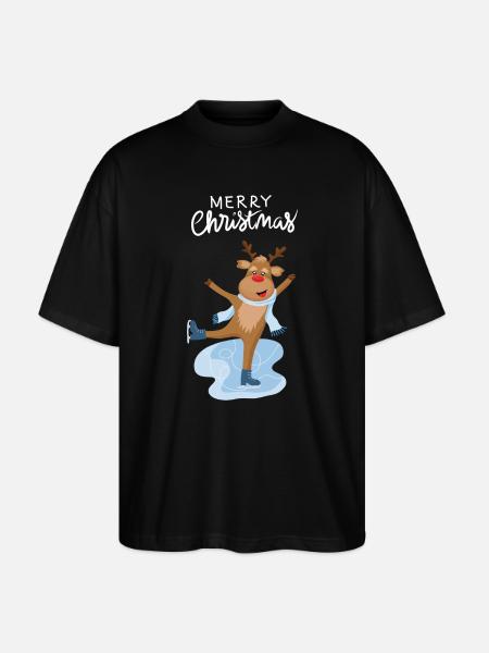 Charming iceskating reindeer - Stanley/Stella Oversized Unisex Organic T-shirt Blaster 2.0 - black