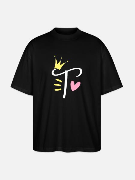 Letter T Initial Letter Crown - Stanley/Stella Oversized Unisex Organic T-shirt Blaster 2.0 - black