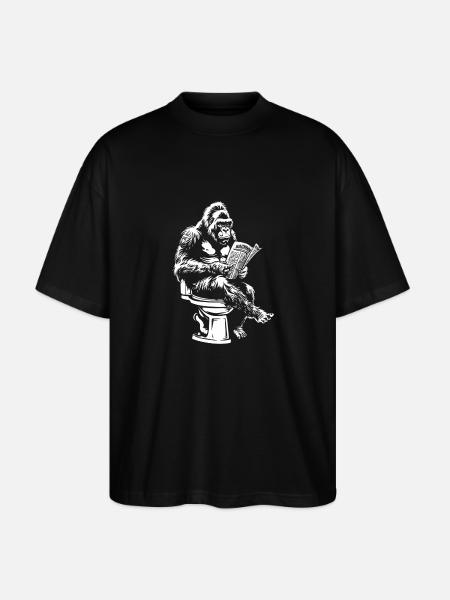 Thoughtful gorilla reading newspaper - Stanley/Stella Oversized Unisex Organic T-shirt Blaster 2.0 - black