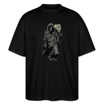 Cannabis Reaper Grim Reaper THC Joint Blunt - T-shirt bio Blaster 2.0 coupe oversize Stanley/Stella Unisexe - noir - Devant - Alina (178cm) & Michal (187cm)