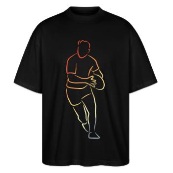 Rugby Player Sketch - Stanley/Stella Oversized Unisex Organic T-shirt Blaster 2.0 - black - Front - Alina (178cm) & Michal (187cm)