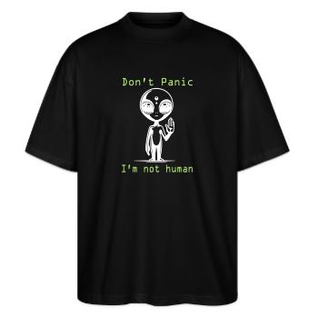Avertissement extraterrestre : Ne paniquez pas, je ne suis pas humain - T-shirt bio Blaster 2.0 coupe oversize Stanley/Stella Unisexe - noir - Devant - Alina (178cm) & Michal (187cm)