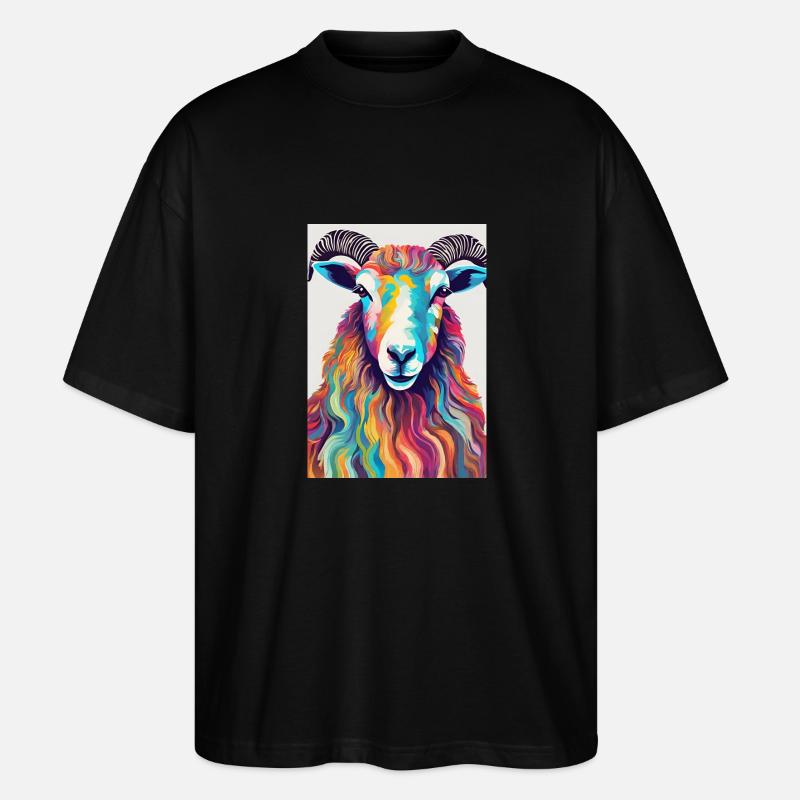 Bunter Schafbock - Stanley/Stella Oversized Unisex Bio T-Shirt Blaster 2.0 - Schwarz