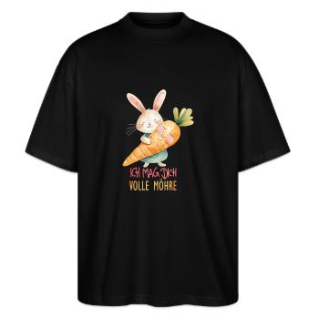 Ich mag Dich volle Möhre - Stanley/Stella Oversized Unisex Bio T-Shirt Blaster 2.0 - Schwarz - Vorne - Alina (178cm) & Michal (187cm)