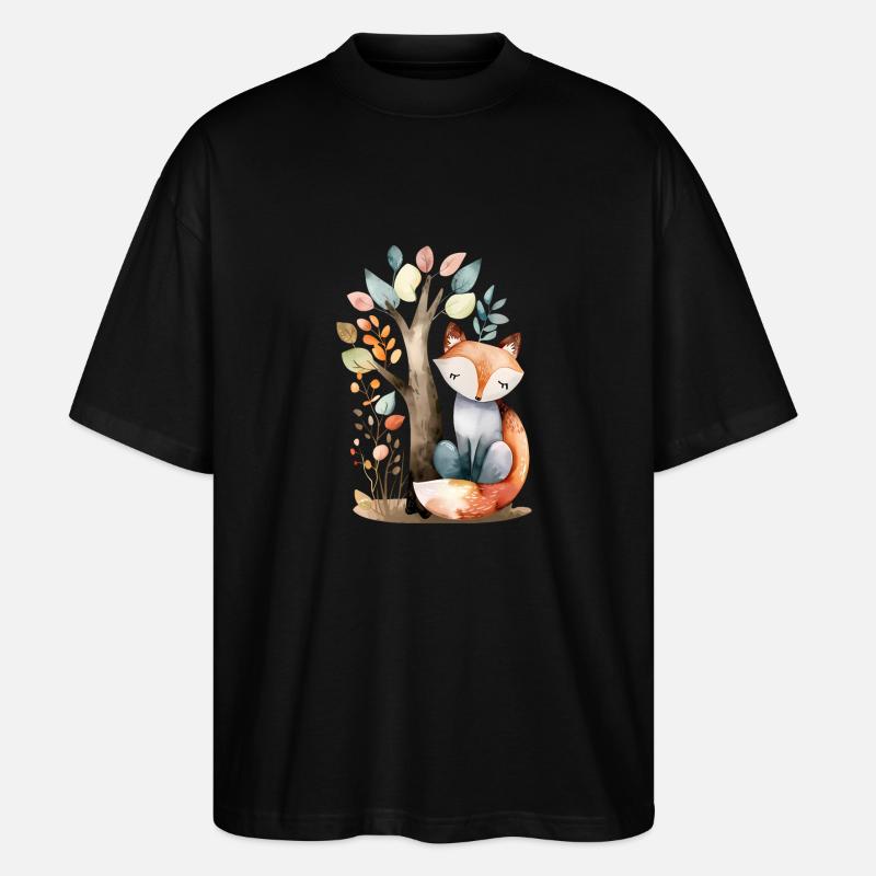 Cute Fox Under Tree - Stanley/Stella Oversized Unisex Organic T-shirt Blaster 2.0 - black