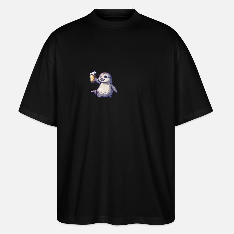 phoque animal bière pixel - T-shirt bio Blaster 2.0 coupe oversize Stanley/Stella Unisexe - noir