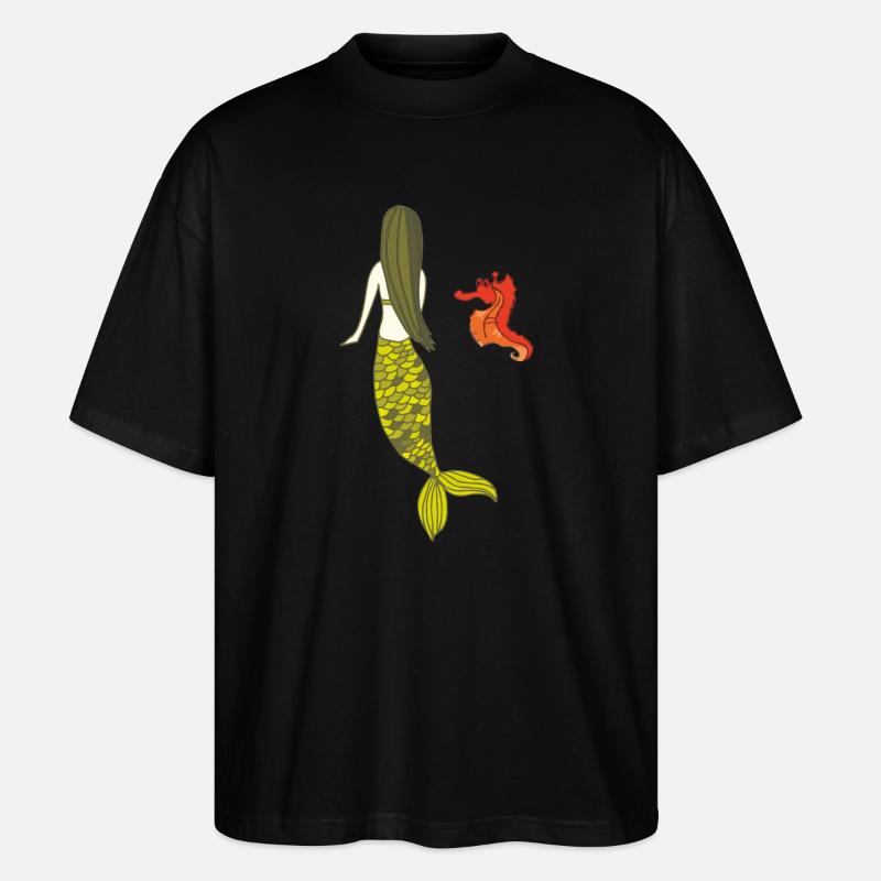 Date de sirène avec hippocampe - T-shirt bio Blaster 2.0 coupe oversize Stanley/Stella Unisexe - noir