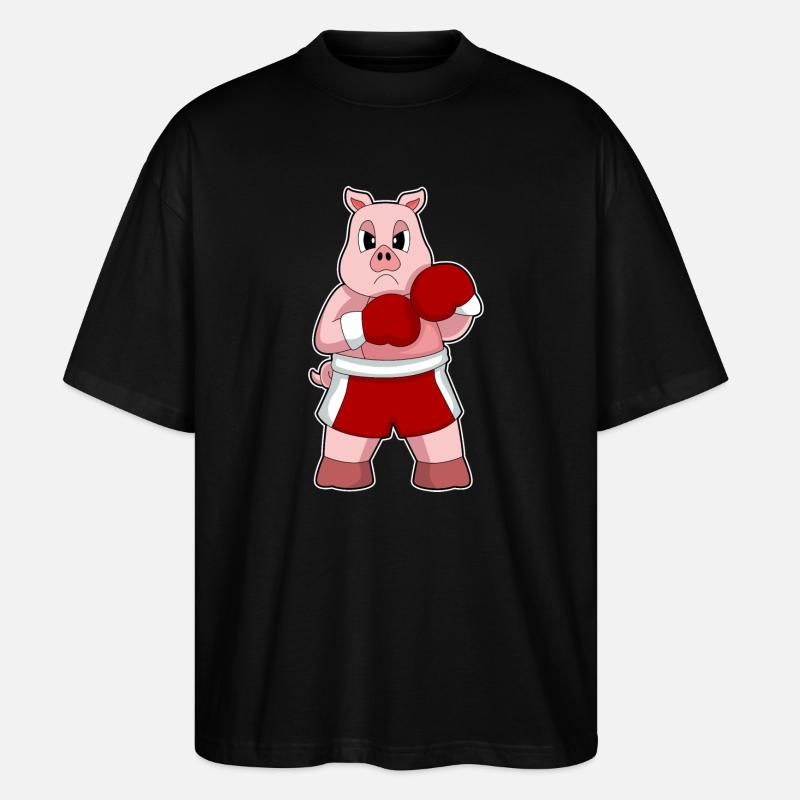 Schwein Boxer Boxhandschuhe Boxen - Stanley/Stella Oversized Unisex Bio T-Shirt Blaster 2.0 - Schwarz
