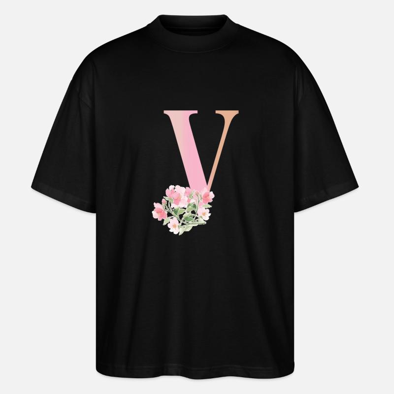 Buchstabe V mit Blumen - Stanley/Stella Oversized Unisex Bio T-Shirt Blaster 2.0 - Schwarz