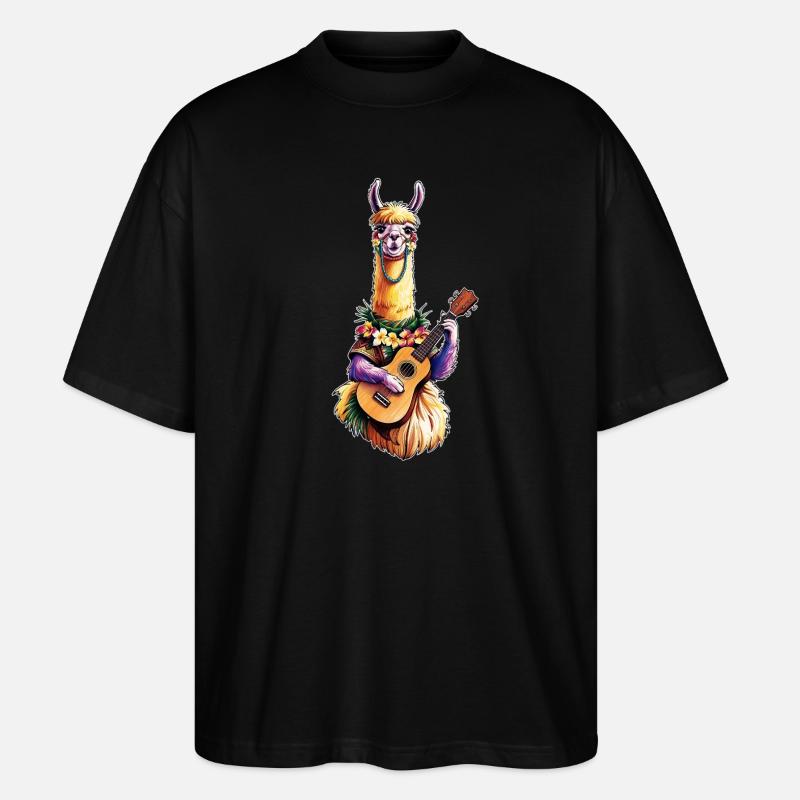 Lama spielt Ukulele - bunt - Stanley/Stella Oversized Unisex Bio T-Shirt Blaster 2.0 - Schwarz
