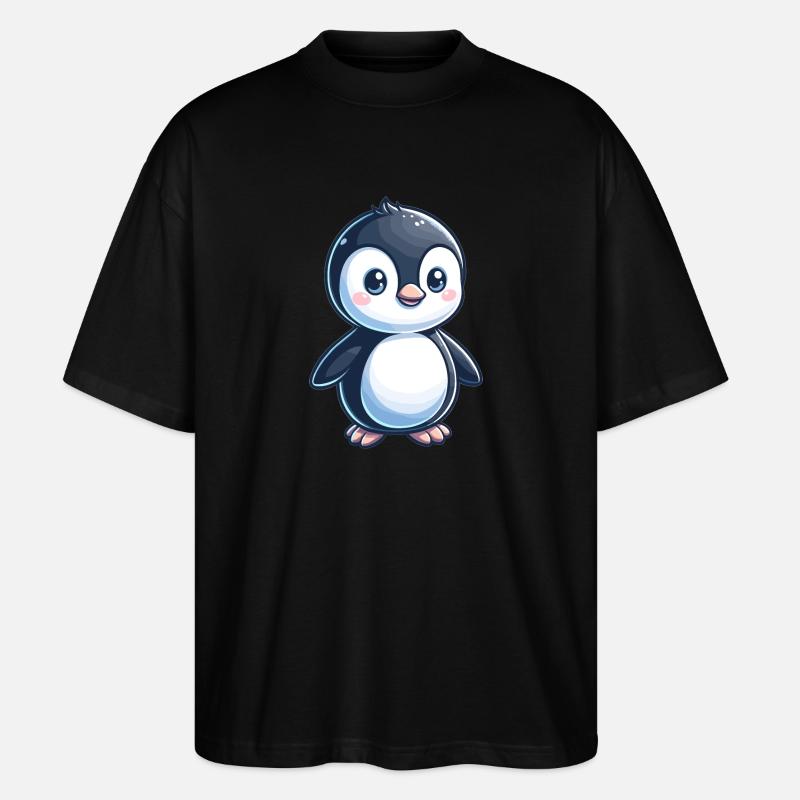 kindlich gestalteter Pinguin - Stanley/Stella Oversized Unisex Bio T-Shirt Blaster 2.0 - Schwarz