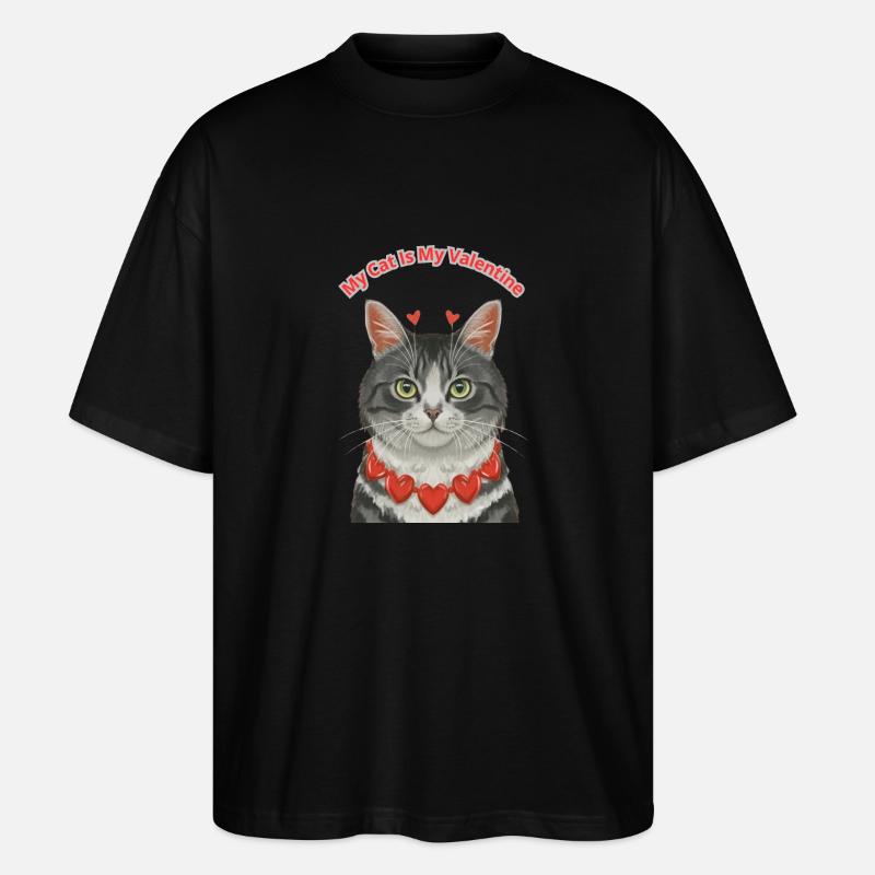 Mon chat est mon valentin - T-shirt bio Blaster 2.0 coupe oversize Stanley/Stella Unisexe - noir