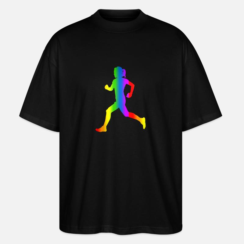 Bunter Läuferin Regenbogen - Stanley/Stella Oversized Unisex Bio T-Shirt Blaster 2.0 - Schwarz