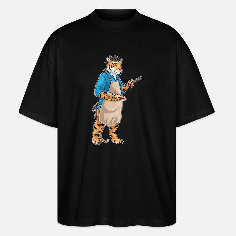 Tiger Maler Pinsel Malen - Stanley/Stella Oversized Unisex Bio T-Shirt Blaster 2.0 - Schwarz