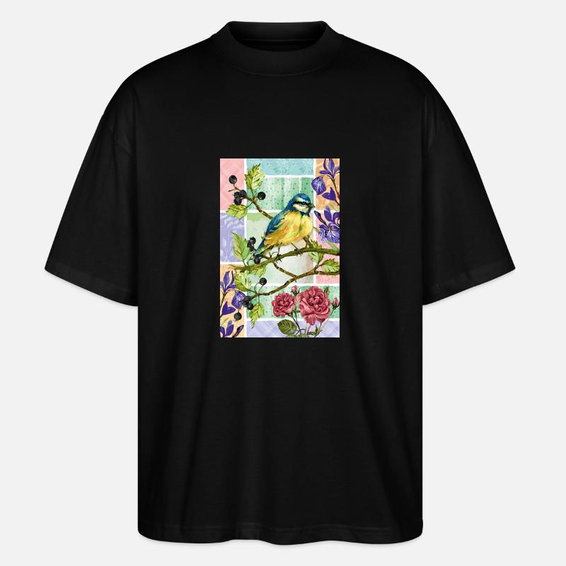 Mésange dans le jardin - T-shirt bio Blaster 2.0 coupe oversize Stanley/Stella Unisexe - noir