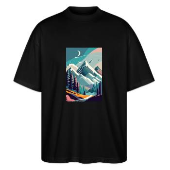 Alpine Elegance: Minimalist Beauty of the Mountain - Stanley/Stella Oversized Unisex Organic T-shirt Blaster 2.0 - black - Front - Alina (178cm) & Michal (187cm)