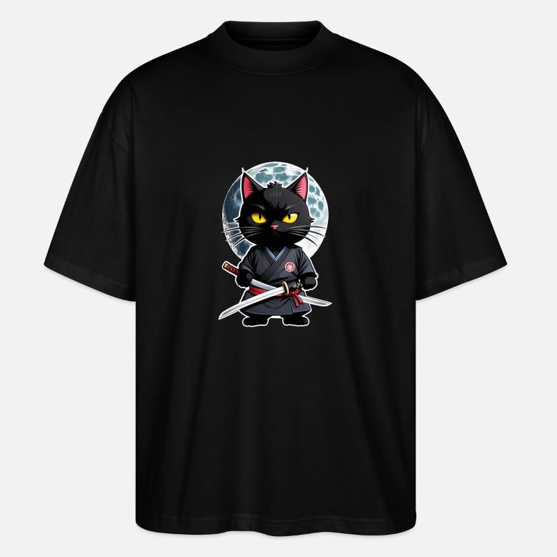 Ninja Cat - Samurai Kitten - Stanley/Stella Oversized Unisex Organic T-shirt Blaster 2.0 - black