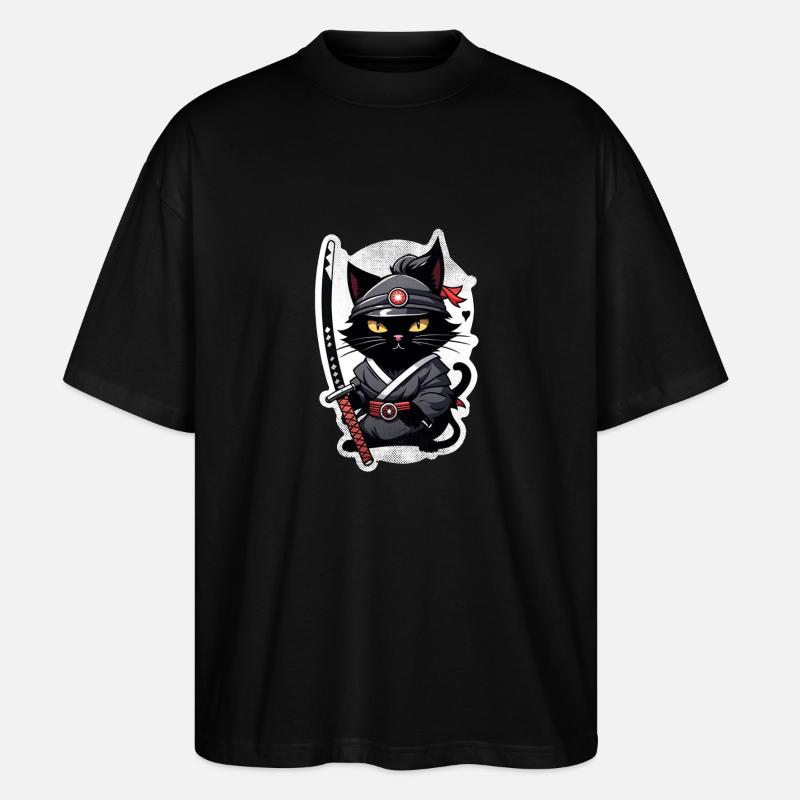 chat ninja - chaton samourai - T-shirt bio Blaster 2.0 coupe oversize Stanley/Stella Unisexe - noir