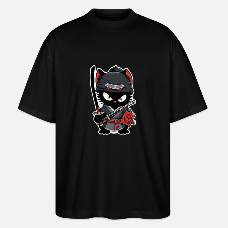 chat ninja - chaton samourai - T-shirt bio Blaster 2.0 coupe oversize Stanley/Stella Unisexe - noir