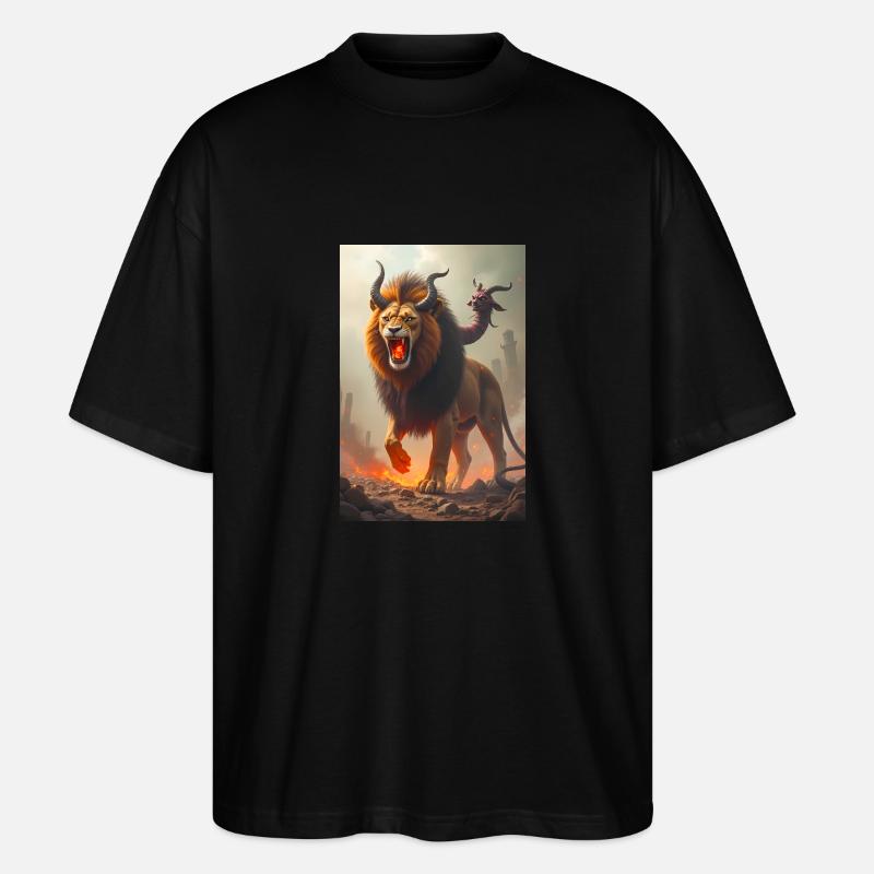 Chimäre, dreiköpfiges Monster, feuerspeiender Löwe - Stanley/Stella Oversized Unisex Bio T-Shirt Blaster 2.0 - Schwarz