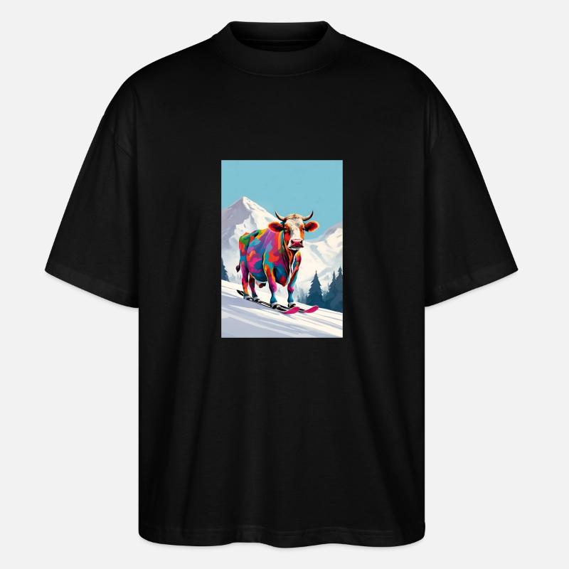 Kuh auf Ski - Stanley/Stella Oversized Unisex Bio T-Shirt Blaster 2.0 - Schwarz