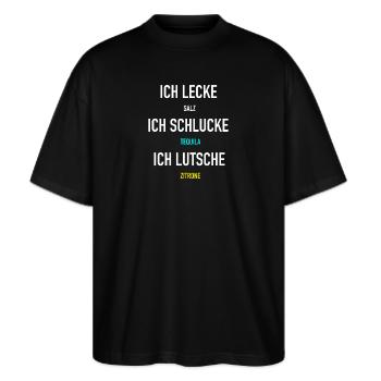 Ich lecke Salz Tequila - Stanley/Stella Oversized Unisex Bio T-Shirt Blaster 2.0 - Schwarz - Vorne - Alina (178cm) & Michal (187cm)