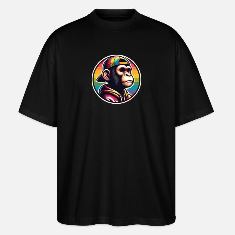 Casquette à capuche Monkey Arc-en-ciel - T-shirt bio Blaster 2.0 coupe oversize Stanley/Stella Unisexe - noir