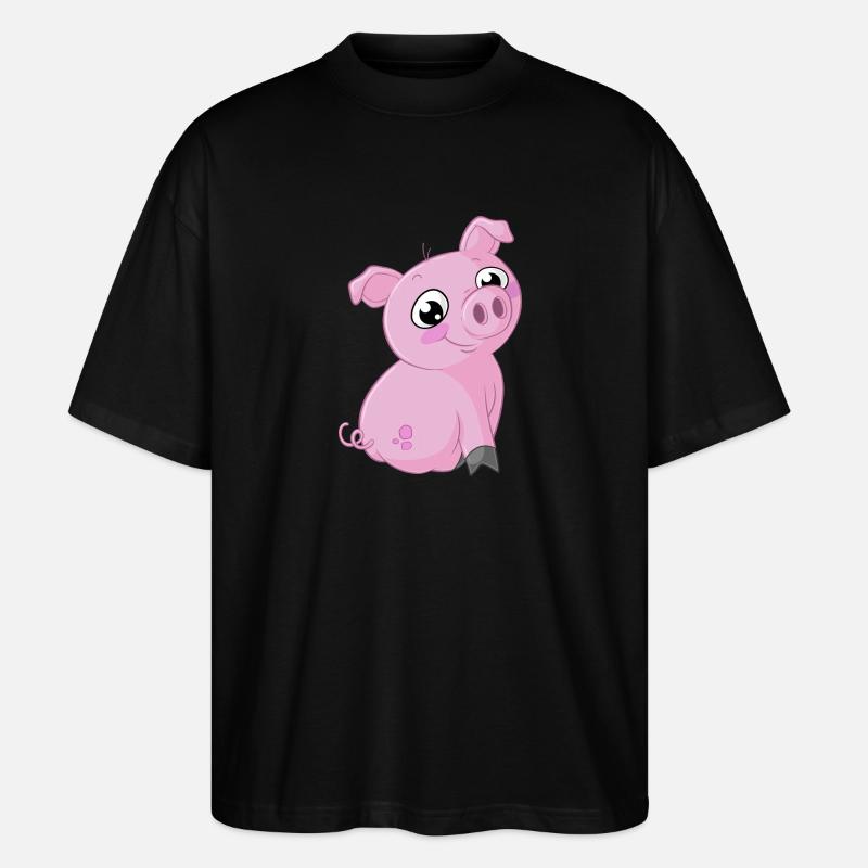 Süßes Comic Schweinchen - Stanley/Stella Oversized Unisex Bio T-Shirt Blaster 2.0 - Schwarz