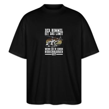 Pilot Helikopter Hubschrauber - Stanley/Stella Oversized Unisex Bio T-Shirt Blaster 2.0 - Schwarz - Vorne - Alina (178cm) & Michal (187cm)