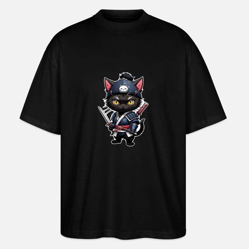 chat ninja - chaton samourai - T-shirt bio Blaster 2.0 coupe oversize Stanley/Stella Unisexe - noir