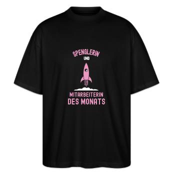 Beste Spenglerin Mitarbeiterin des Monats Spengler - Stanley/Stella Oversized Unisex Bio T-Shirt Blaster 2.0 - Schwarz - Vorne - Alina (178cm) & Michal (187cm)