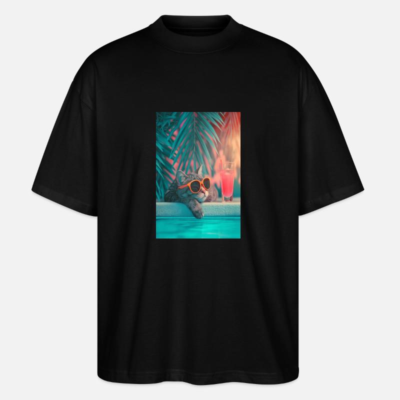 Coole Katze am Pool - Stanley/Stella Oversized Unisex Bio T-Shirt Blaster 2.0 - Schwarz