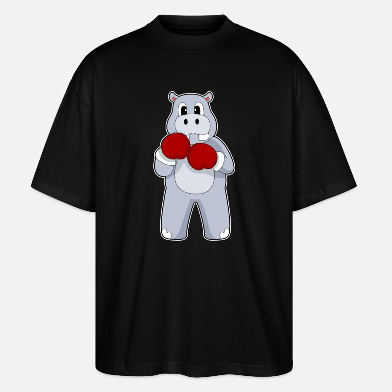 Nilpferd Boxer Boxhandschuhe Boxen - Stanley/Stella Oversized Unisex Bio T-Shirt Blaster 2.0 - Schwarz