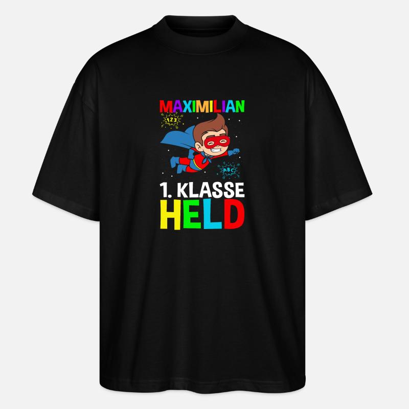 Schulkind Maximilian 1. Klasse Held - Stanley/Stella Oversized Unisex Bio T-Shirt Blaster 2.0 - Schwarz
