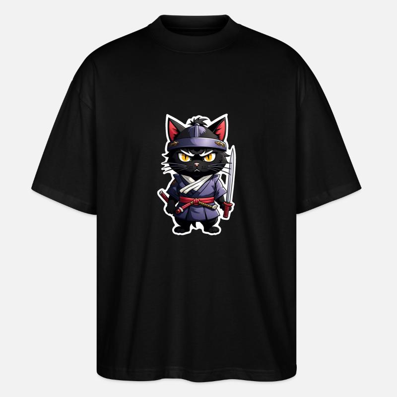 chat ninja - chaton samourai - T-shirt bio Blaster 2.0 coupe oversize Stanley/Stella Unisexe - noir