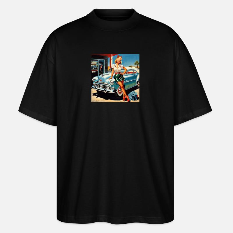 Retro Pinup am Oldtimer - Stanley/Stella Oversized Unisex Bio T-Shirt Blaster 2.0 - Schwarz